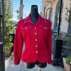 New Christine Alexander size small red jacket with swarski crystals
